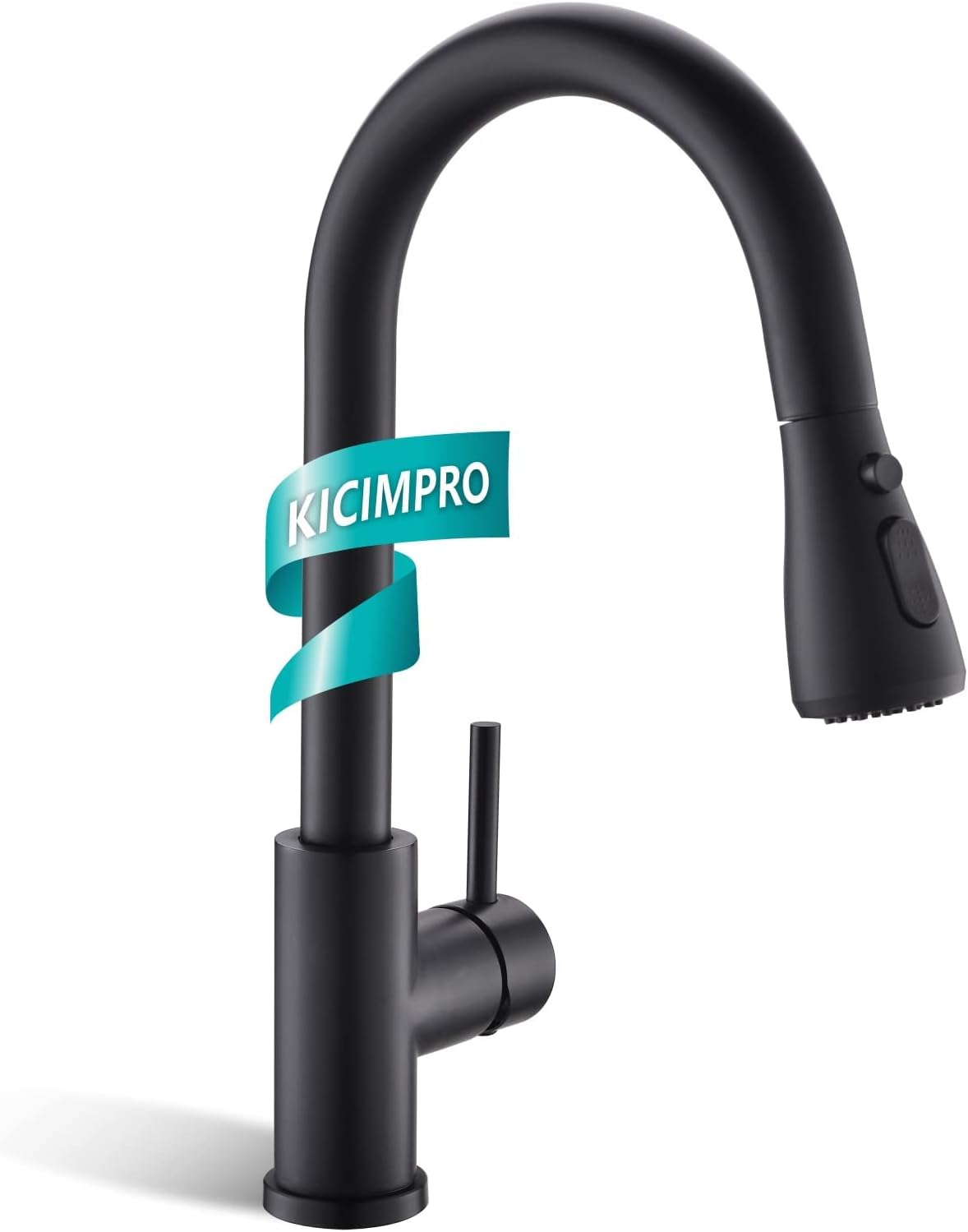 Kicimpro Matte Black Kitchen Faucet with Pull Down Sprayer, 304 Stainless Steel, 23-Inch Extended Hose Design product image