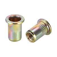 Vista 9 de uxcell Tuercas de remache de acero al carbono M3 Inserto de cabeza plana amarillo cinc plateado 50 PC