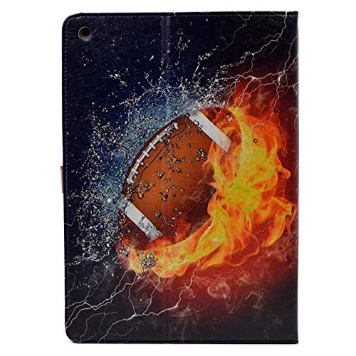 Yhb Case For Ipad 10.2 Inch 9Th/ 8Th/ 7Th Generation 2021/2020/2019 Release, Slim Pu Leather Folding Stand Shell Multiple Viewing Angles Tpu Protective Cover - American Football With Fire Water #TOP4