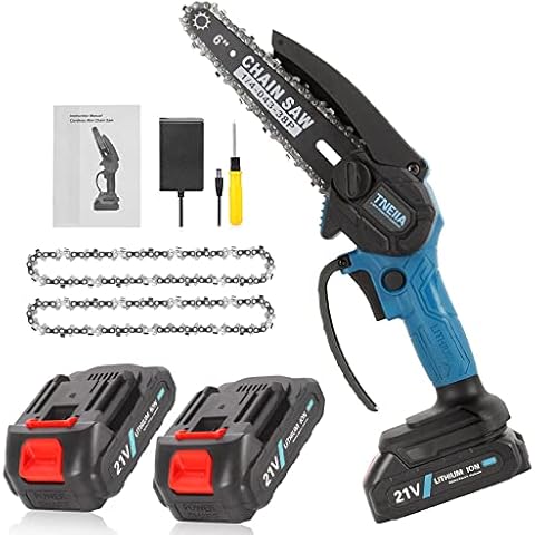 TNEIIA Mini Chainsaw, 6 Inch Cordless Electric Chainsaw with 2 Rechargeable Battery and 2 Chains Handheld Pruning Shears for Garden Courtyard Tree Branch Wood Cutting Cover