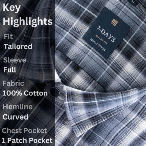 Image of 7-DAYS Men's Premium Check Shirt - 100% Cotton, Tailored Fit (Between Slim & Regular), Full Sleeve, with Pocket - Smart Office & Casual Look