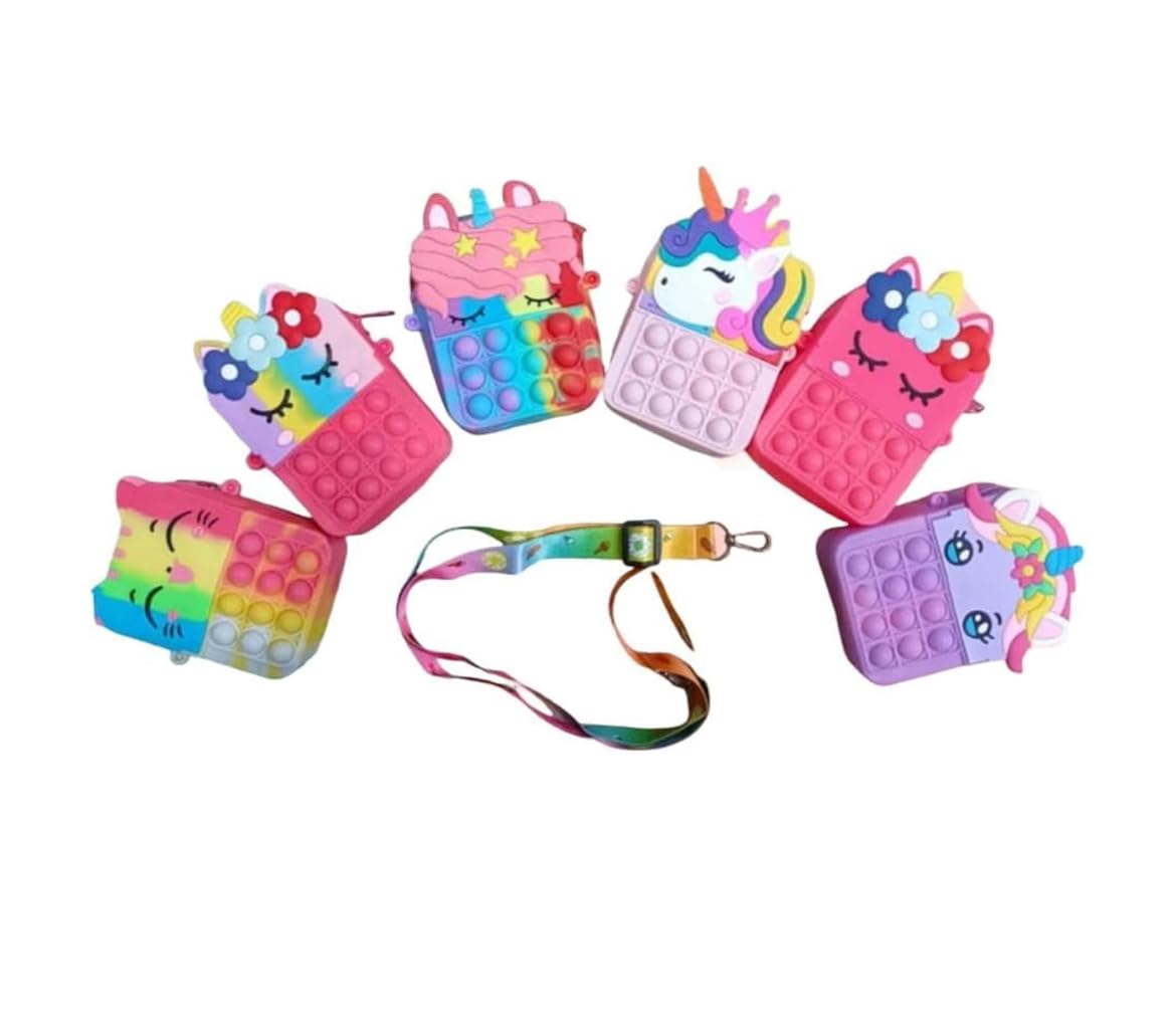 Pack of 10 popit sling bags for birthday return gift for the girls age upto 7 years old I Best gifts for kanjak kanya Pujan on Navratri I Random Design.-image-41