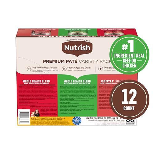 Image of Nutrish Gentle Digestion and Whole Health Blend Premium Pate Variety Pack Wet Dog Food,13 oz. Can,Packaging May Vary (Rachael Ray),(Pack of 24)