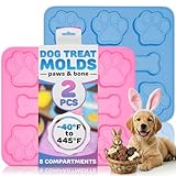 2 Pcs Dog Treat Molds Silicone – Frozen Dog Treat Molds for Baking and Freezing with Bone & Puppy Paw Shapes, Easy Release – Non-Stick Molds for Chocolate, Candy, Jelly, Ice Cubes, Biscuits & Snacks