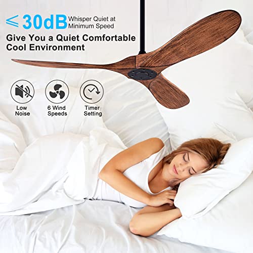Qutwob 52" Ceiling Fan With Remote Control No Lights,Modern Reversible Dc Motor Indoor Outdoor 3 Blades Ceiling Fans For Patio Bedroom Living Room(Black+Dark Walnut) #TOP2
