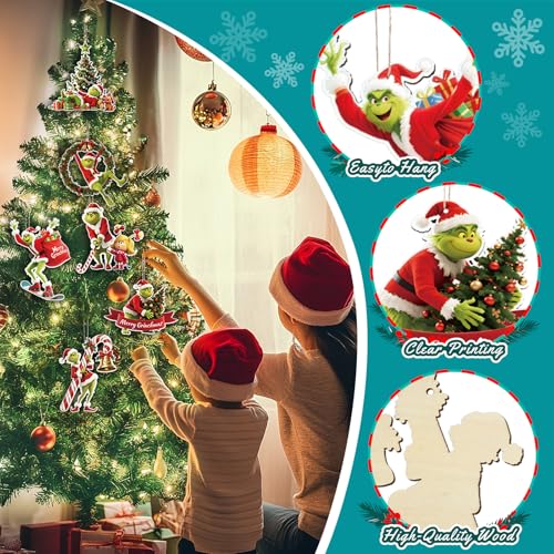 Joyoldelf Grinch Christmas Decorations - 6Pcs Christmas Ornaments Grinch Pendants for Hanging on Xmas Tree, Christmas Tree Decorations Indoor Home Party Gifts - Image 7