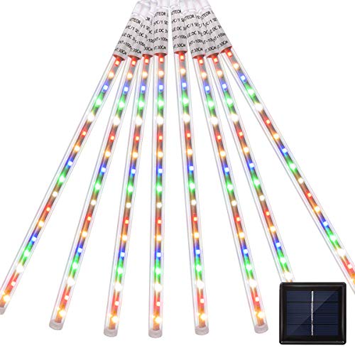 Vmanoo LED Outdoor Lights 8 Tube Meteor Shower Rain Lights Solar Powered Icicle