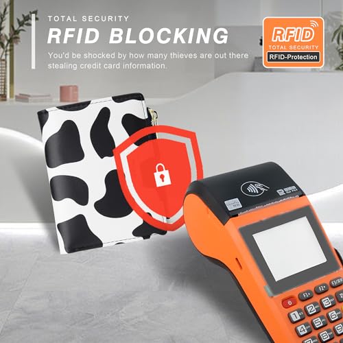 Image of CONISY Cute Wallets for Women, Leather Bifold Small Wallet with Zipper Coin Purse, RFID Blocking Wallet for Girls and Ladies, Cow Black, Moden
