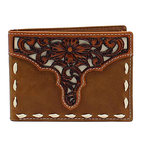 ARIAT Men's Bifold Removable Pass Case Overlay Stitch Medium Brown