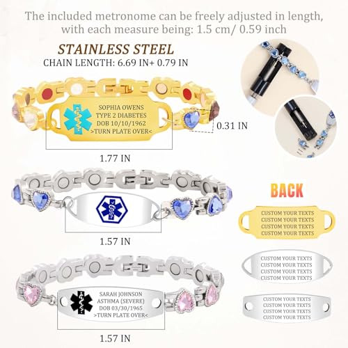 MOTICIUS Personalized Medical Alert Bracelets for Women Custom Medical Bracelets Personalized Medic ID Bracelet Custom Engraved Emergency Bracelet ID Wristband for Women Men4