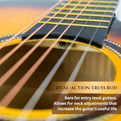 Image of Henrix 38C PRO 38 Inch Bass Wood Cutaway Acoustic Guitar With Die-Cast Tuners, Dual-Action Truss Rod, Gig-Bag, Picks, String Set, String Winder, Strap & Polishing Cloth - Sunburst
