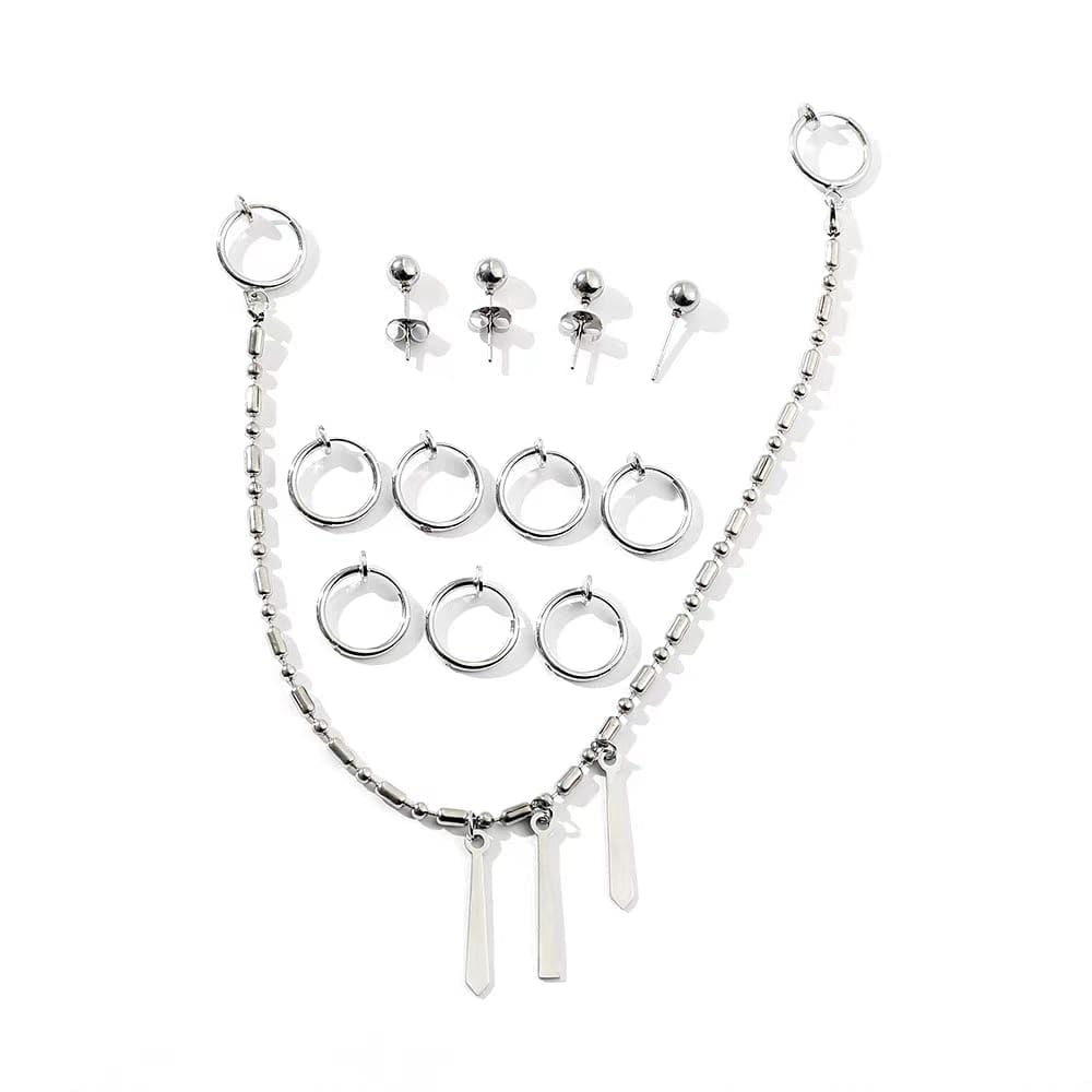 Miyamura Juego de cadena para oreja y labio 12 piercings decorativos falsos sin níquel