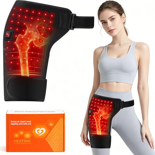 Red Light Therapy Hip Thigh Wrap with 105 LED Beads 660/850nm Light 3 Adjustable Heat Levels USB Powered Large Coverage Wearable Support for Thigh Buttock & Lower Back (Heating)