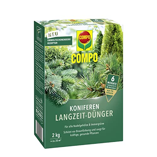 Preisvergleich Produktbild COMPO Koniferen Langzeit-Dünger, Für Nadelgehölze und Immergrüne, Umweltschonendere Rezeptur, 6 Monate Langzeitwirkung, 2 kg, 35 m²