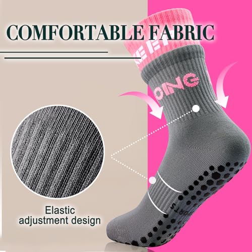 Image of 3PCS Non-Slip Pilates Yoga Socks with Grips for Women - Stylish Crew Socks for Ballet, Dance, Workout, and Pregnancy