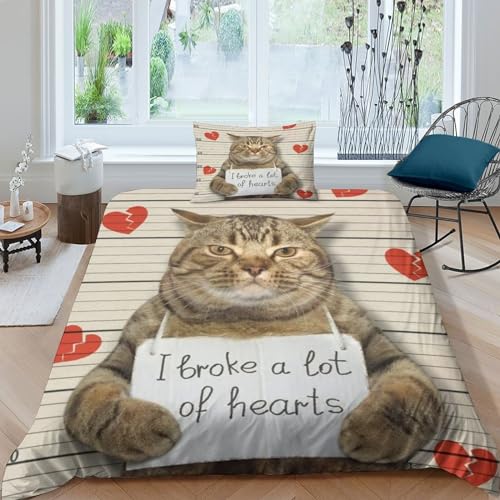 Housse de couette chaton mignon lit simple 135x200 microfibre