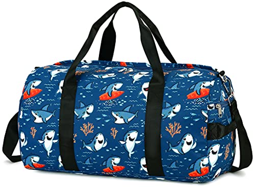 CAMTOP Kids Duffel Overnight Bag for Boys and Girls Toddler Carry-On Size Tote for Travel Duffle Gym Sport (Shark-Dark Blue) by CAMTOP - Used condition - US$17.06