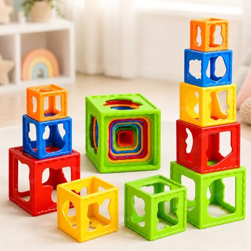 Image of Zest 4 Toyz Stack Cube Toy for Kids 5 Pcs Stacking Cubes Shape Sorting Blocks Color Recognition Activity Toy Educational Toy for Kids Sensory Building Blocks for Toddlers Baby Boys Girls 1 Year+