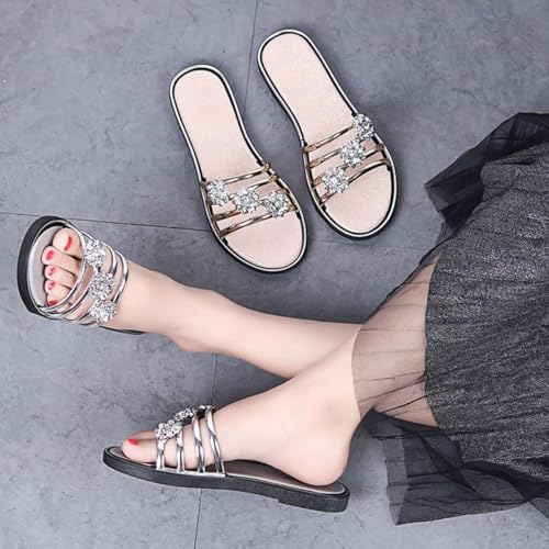 Shiny Diamond black flat Slide Sandals for Women Flip-flops Slip-On Fashionable Slippers for Summer Vacation2