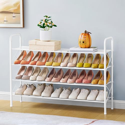 Image of Hoctieon 4 Tier Mesh Style Shoe Rack, Entryway Shoe Shelf, Shoe Storage Organizer, Shoe Rack for Closet, Space Save for Bathroom, Garage, Hallway, Bedroom, Living Room, White