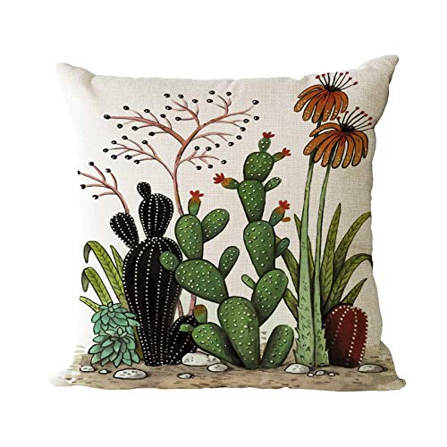 Yeeju Set Of 4 Cactus Plant Decorative Throw Pillow Covers Square Cotton Linen Cushion Covers Outdoor Couch Sofa Home Pillow Cases 20X20 Inch #TOP2