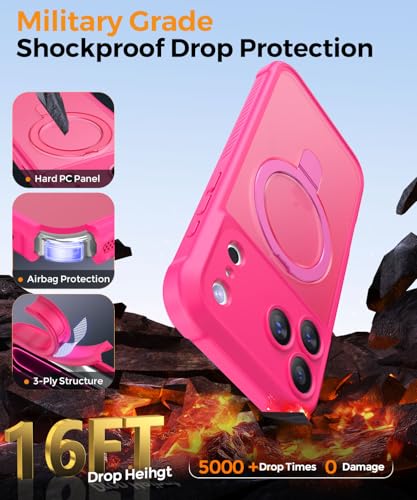Image of MOCCA Magnetic for iPhone 17 Pro Max Case with Stand,Hot Pink | Built-in Ring Stand | 16ft Drop | Compatible with MagSafe | Anti-Slip Matte | Full Camera Lens Protection | Ultra-Slim