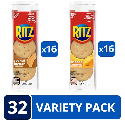 Image of RITZ Peanut Butter and Cheese Sandwich Crackers Variety Pack, Lunch Snacks, 32 Snack Packs (6 Crackers Per Pack), Pack of 115