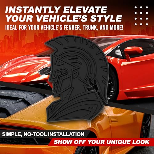 Image of Spartan Emblem 3D Warrior Badge, Custom Car Decal Sticker - Durable Exterior Trunk, Hood, Fender for Car, Truck, SUV (Set of 2) (Matte Black)