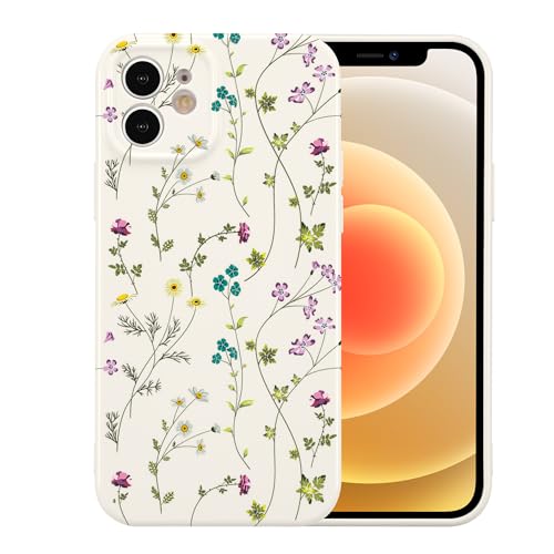 Image of RALEAVO Floral Case for iPhone 12,Cute Flowers Pattern Case,Beige | for iPhone 12 Case with Cute Flower Branch Pattern Design,Pretty Case for Girls Women,Soft Silicone Shockproof Cover