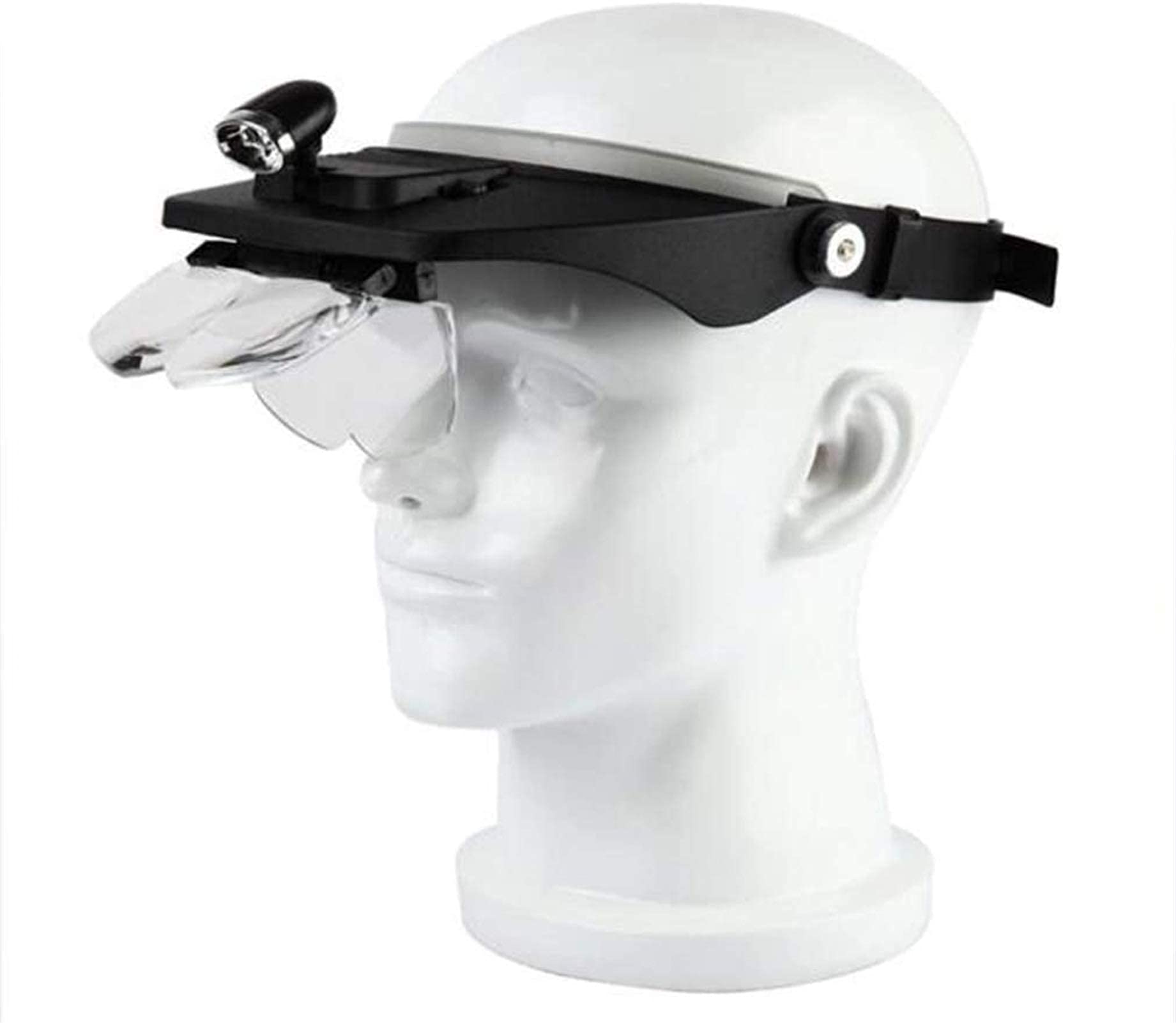 Lupe vorne, beleuchtete Lupenbrille mit Frontbefestigung, Stirnlupe mit LED-Beleuchtung, Zoom 1 x bis 3,5 x mit 5 abnehmbaren Linsen, Halterung und H.