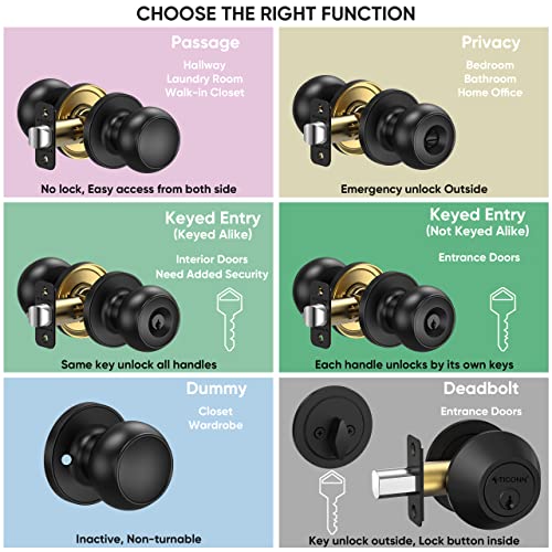 Ticonn 1 Pack Matte Black Door Knobs, Colonial Style Door Knob For Entrance, Bedroom, Bathroom And Closet (Keyed Entry - Not Keyed Alike, 1 Pack) #TOP7