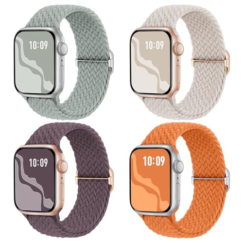 Image of 4 Pack Braided Stretchy Bands Compatible with Apple Watch 40mm 41mm 38mm 42mm 44mm 45mm 46mm 49mm Women Men, Breathable Nylon Elastic Daily Use Straps for iWatch Series 11 /10 9 8 7 6 5 4 3 SE /Ultra 2