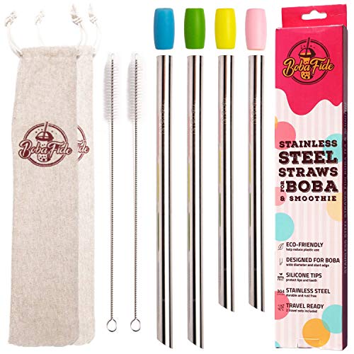 BOBA FIDE 9.4” & 8.5” Stainless Steel Boba & Smoothie Straws + Safety