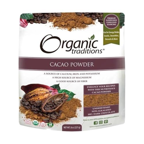 Organic Traditions Cacao Powder | 227 g | Rich Chocolate Flavor | High in Fiber and Magnesium | No Added Sugar