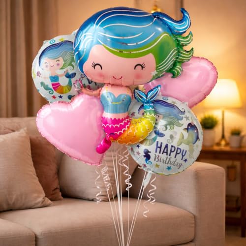 Image of Wanna Party Mermaid Foil Balloons - Set of 5 Pcs Foil Balloons for Birthday Decorations | Mermaid Theme Foil Balloons | Mermaid Balloons for Decorations | Birthday Decorations for Girls