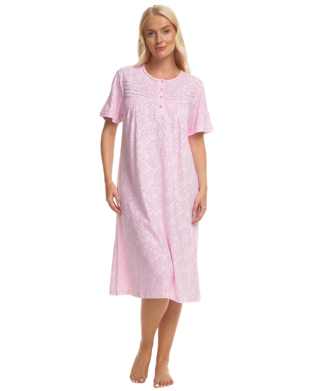 Suzy & Me Ladies 100% Jersey Cotton Short Sleeve Summer Meadow Nightdress (PINK, 12-14)