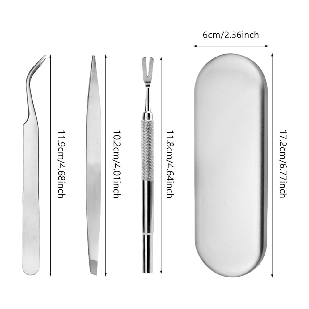 Sarini Ensemble d'outils de Suppression de tiques en Acier Inoxydable de 4 pièces,1 Pince à épiler pour enlever Les tiques， 1 pièce de râteau Tranchant,d'élimination des tiques pour Chiens et Chats