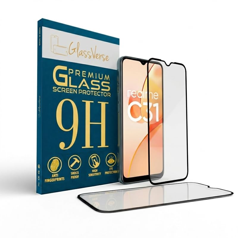 Image of GlassVerse 9H Gorilla Tempered Glass for Realme C31 | HD Clarity Screen Protector, Ultra Strong 9H Protection, Edge to Edge, Case Friendly, Hassle-less Installation Kit Included. (Pack of 2)