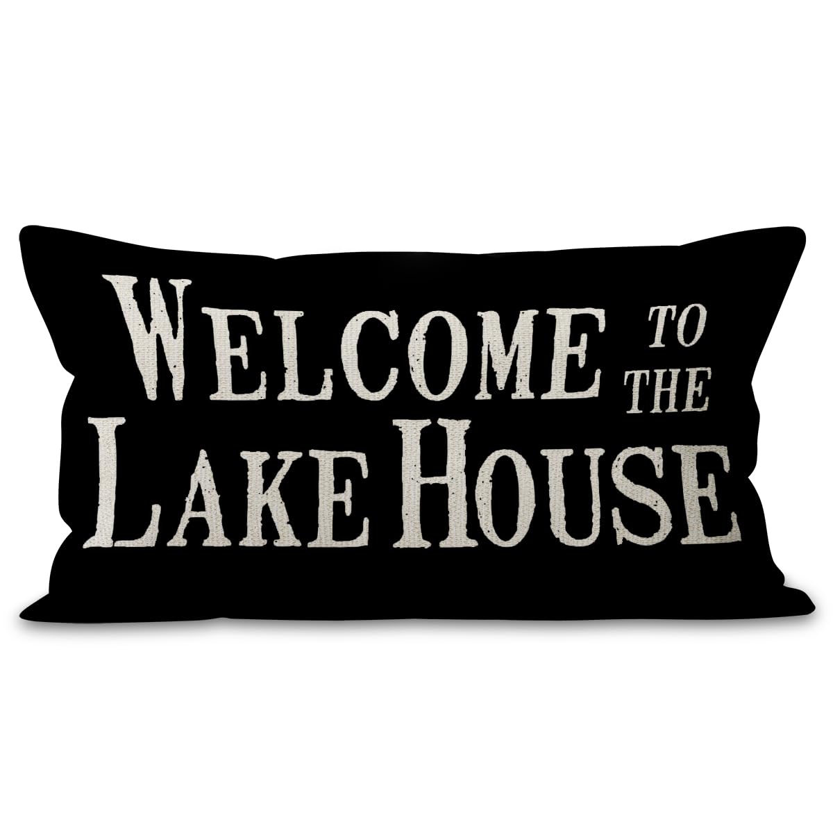Mancheng-zi Lake House Decor Pillow Cover 12x20 Outdoor Pillow Lake Life Welcome Pillow Black