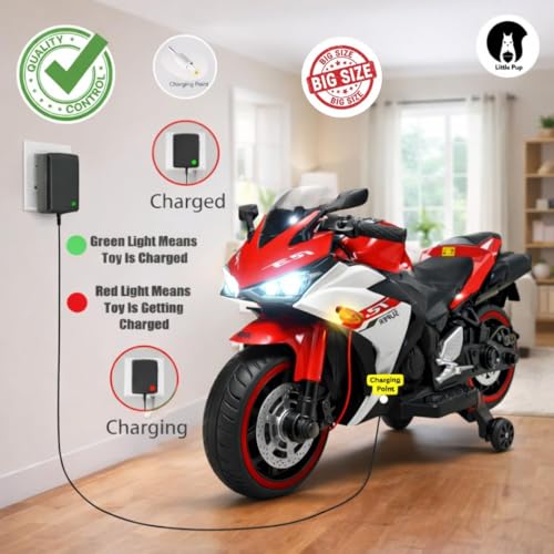 Image of LITTLE PUP Children's Toy Bike R3: Rechargeable Battery-Powered Ride-On for Boys and Girls | Electric Ride-On for Kids [Ages 2 to 8, Large Size - Red
