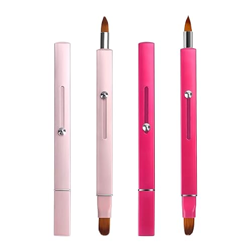 Unaone Cepillo de labios retráctil para lápiz labial, 2 piezas aplicador de labios de doble punta con tapa, cepillo delineador de labios portátil