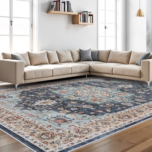 Washable Oriental Floral 10x14 Rug