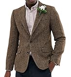 Men's Suit Tweed Blazer Wool Single Breasted Thin Herringbone Sports Jacket Coat(Brown,42)