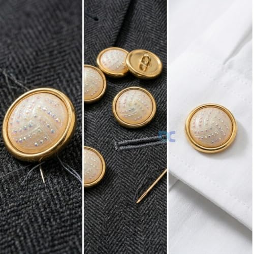 Image of Pack of 12 Cream White Color with Golden Edges Buttons Diameter 18 mm,(28L) for Sherwanis, Waist Coat for Men and Art and Craft Round Buttons