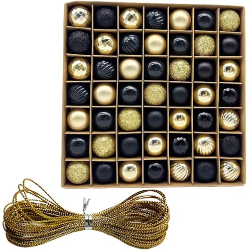 49 Stück Weihnachtskugeln 3cm mit Aufhänger, Schwarz und Gold...