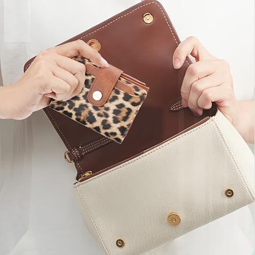 Image of Small Womens Wallet,Bifold Leather Wallet for Women RFID Card Holder Ladies Compact Pocket Wallet for Crossbody Bag (Leopard)