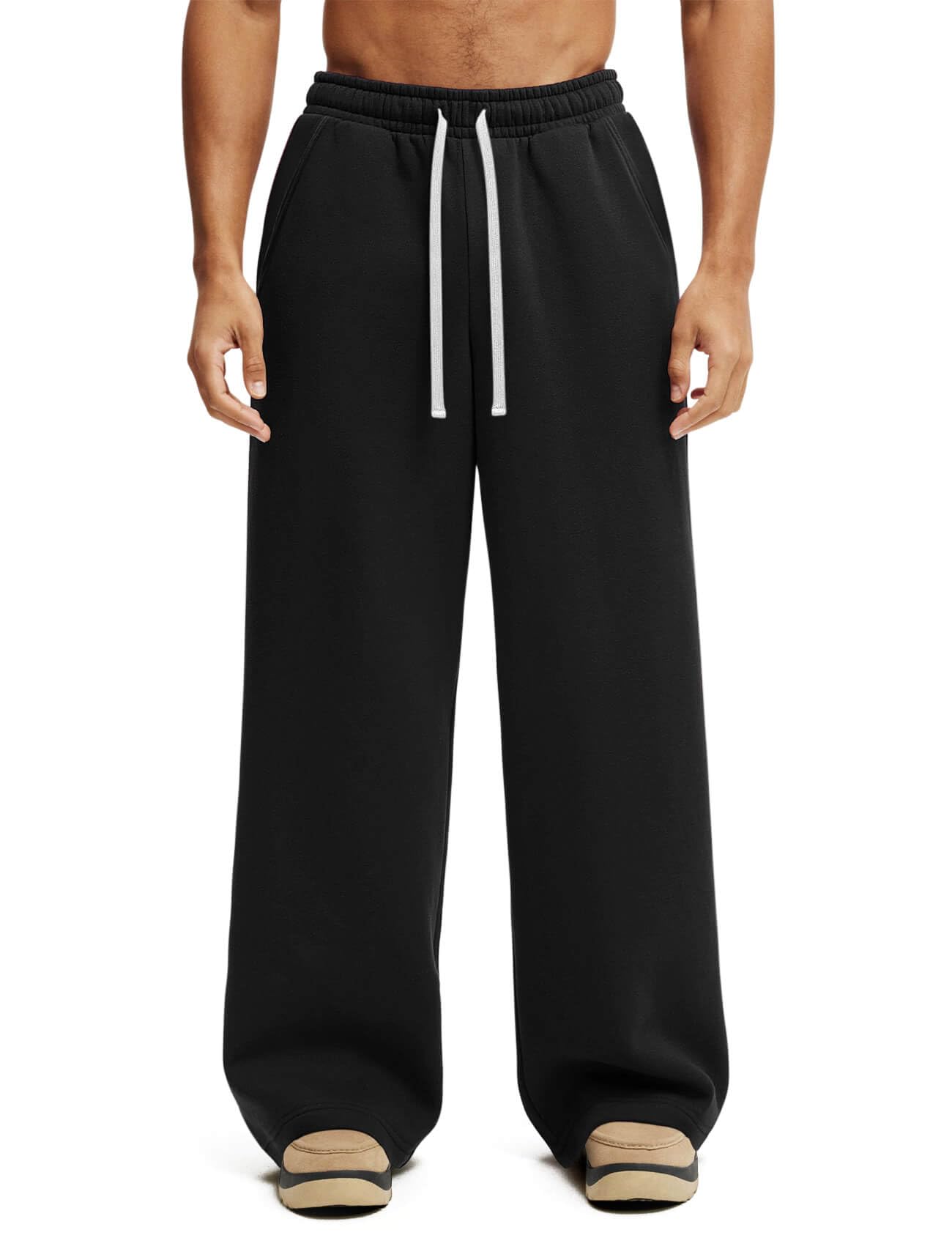 HeSaYep Mens Fleece Baggy Sweatpants Wide Leg Lounge Sweat Pants with Pockets