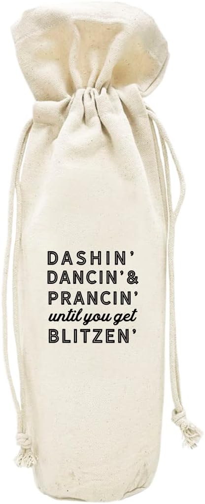 Andaz Press Christmas Wine Bag, Dashin' Dancin' & Prancing' Wine Bottle Cover, Funny Christmas Gifts, Holiday Canvas Wine Bag, White Elephant Wine Bottle Gifts For Women, Men, Host, Hostess, 1-Pack