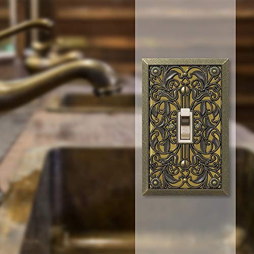 Image of Amerelle 65TAB Filigree Wallplate, 1 Toggle, Antique Brass (Pack of 2)