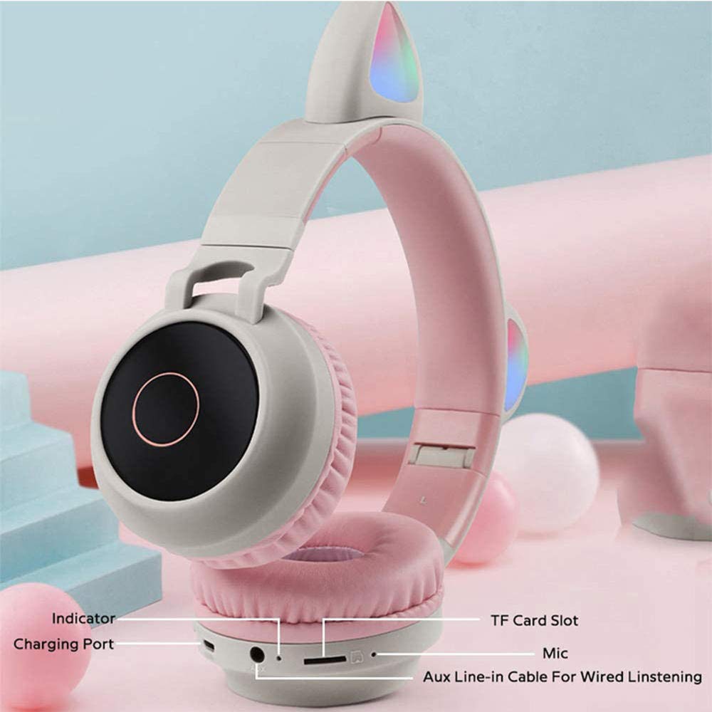 Bezprzewodowe słuchawki Bluetooth dla dzieci Kocie ucho Bluetooth LED Light Up Dziecięce słuchawki bezprzewodowe nauszne z mikrofonem Double the comfort